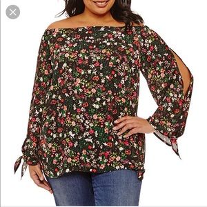 XXL Bell + Sky Split Sleeve Off Shoulder Blouse
